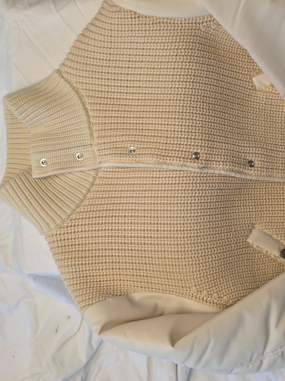 Rag & Bone Cream Knit and Leather Bomber Jacket